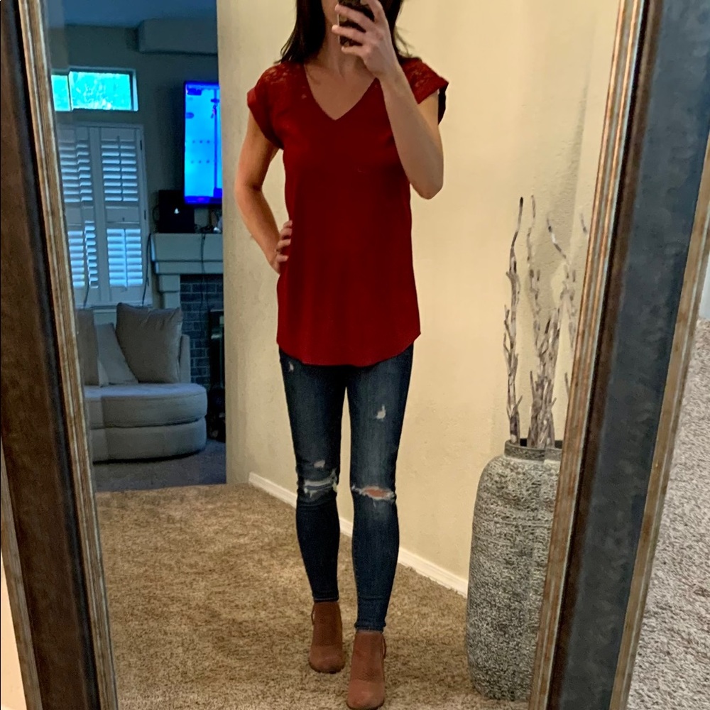 Express red short sleeve blouse